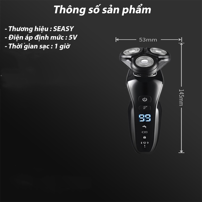 Máy cạo râu đa năng SeaSy SS13 4in1 thiết kế 3 lưỡi kép chống nước IPX 7 dành cho nam giới