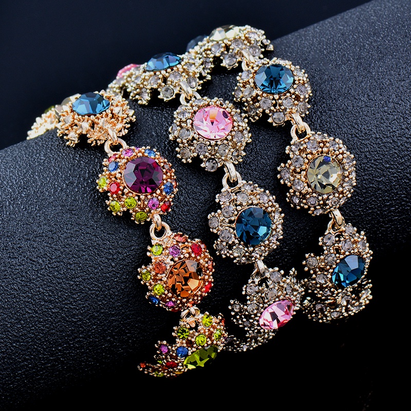 Vòng tay SINLEERY SL441 đính đá zircon màu vàng hồng xanh lam phong cách cổ điển sang trọng dành cho nữ