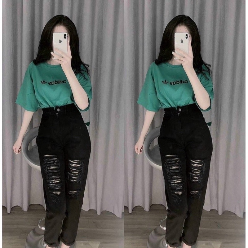 [ ẢNH THẬT ] Quần Bò Nữ ,Quần Jean Baggy Rách Nữ Lưng Cao Cá Tính Phong Cách Trẻ Trung, Cạp Cao Không Dãn Size S,M,L