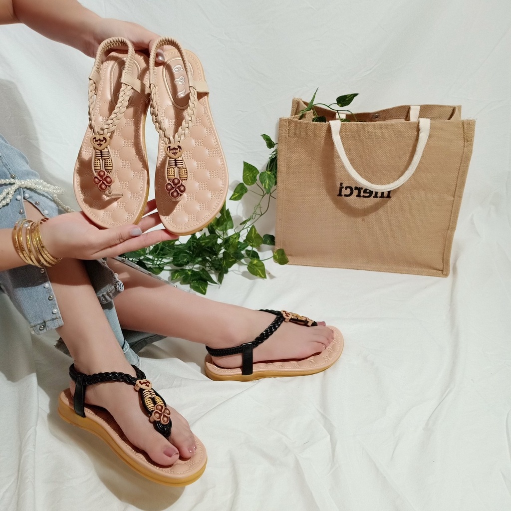 Giày sandal nữ quai kẹp thổ cẩm phong cách vintage hàng chuẩn shop-HÌNH CHỤP THẬT-tbtc2