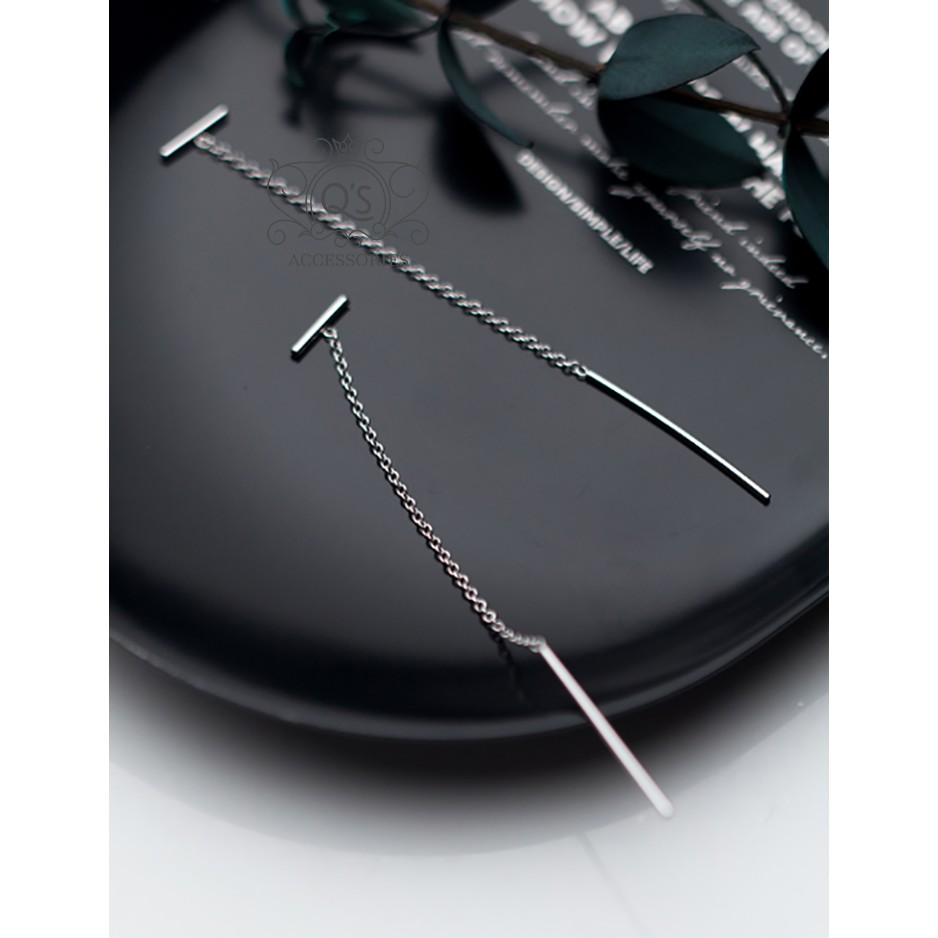 Khuyên tai bạc dáng dài chữ T bông tai nữ dài hình học thanh ngang S925 T-shaped Silver Earrings QA SILVER EA190704