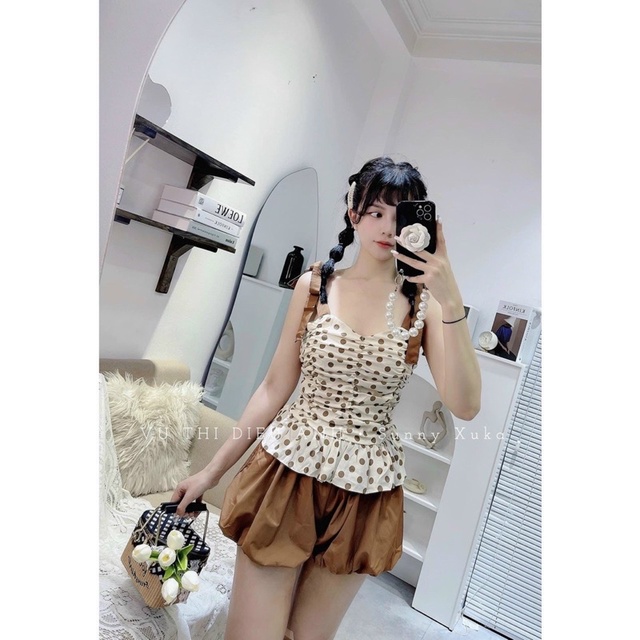 set chấm bi nơ vai hot hit. màu siu tây ạ