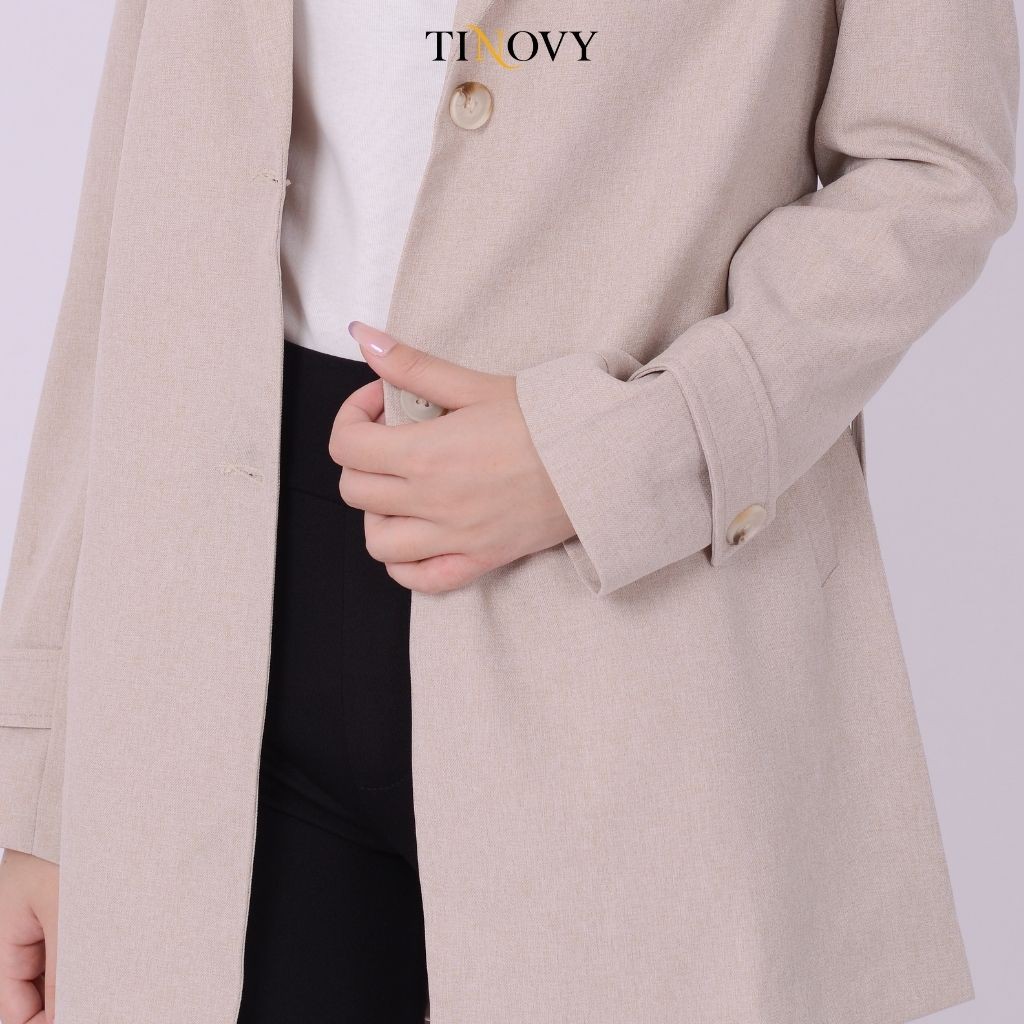 Áo Măng Tô Nữ TINOVY Dáng Lửng Cổ 2 Ve Có Đai Cao Cấp H0991