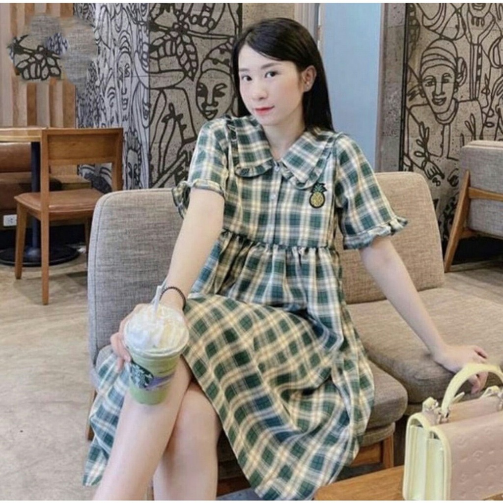 Váy Bầu Xinh Đầm Bầu Caro Cổ Cánh Sen Tay Ngắn Chất Đũi Mềm Mát Thấm Hút Mồ Hôi A087 Lin Store66
