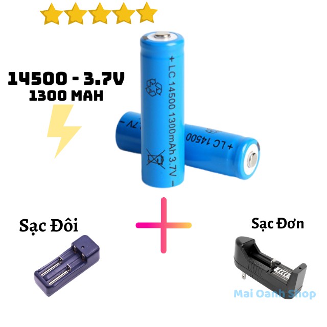 [1300 mAh] Pin Lithium 14500 3.7V Chạy Quạt, Đèn Pin, Đồ Chơi