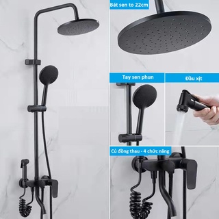 Vòi sen,Sen cây tắm đứng nóng lạnh màu đen 4 chức năng,củ sen đồng vàng