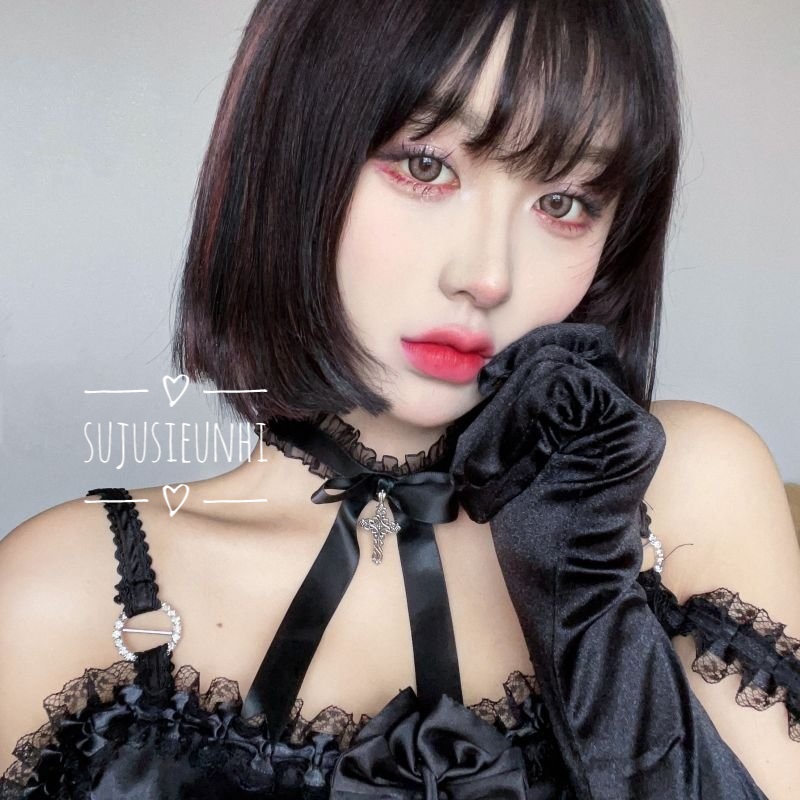 (2 màu) Vòng cổ choker ren đính nơ có đuôi dài gắn chữ thập phong cách gothic