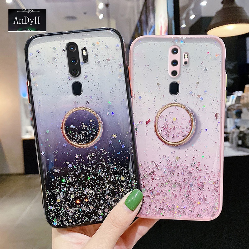 Ốp điện thoại họa tiết ngôi sao lấp lánh gắn nhẫn đỡ cho OPPO A9 2020 A5 2020