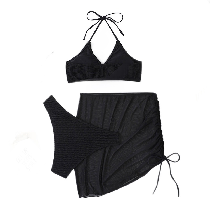 Bộ Đồ Bơi Ba Mảnh Thắt Nút Màu Trơn Gợi Cảm Cho Nữ
