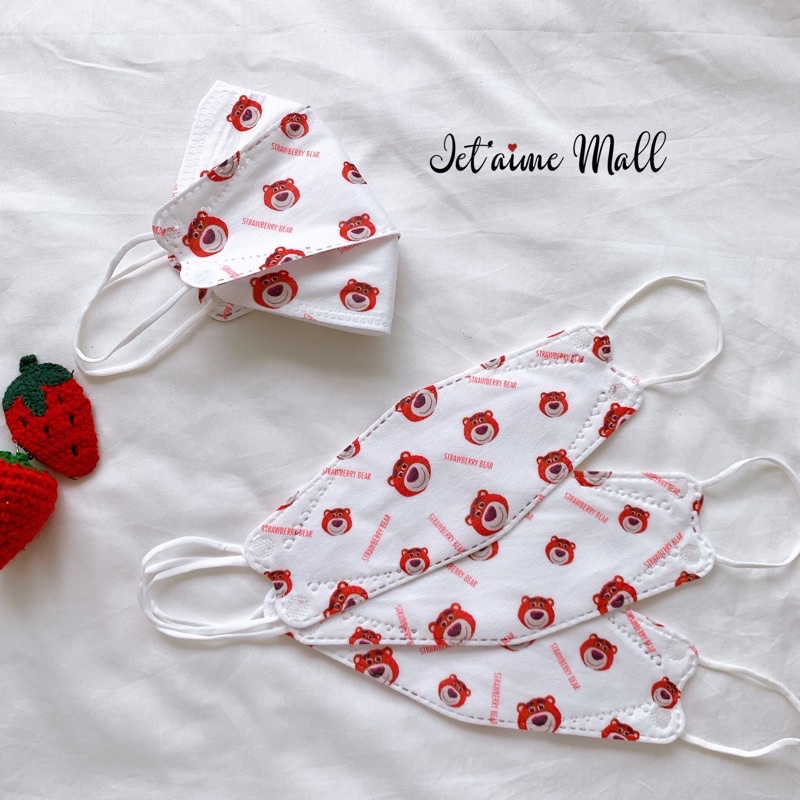 Khẩu trang KF94 in hình Strawberry bear - Khẩu trang Hàn quốc kháng khuẩn kháng bụi mịn