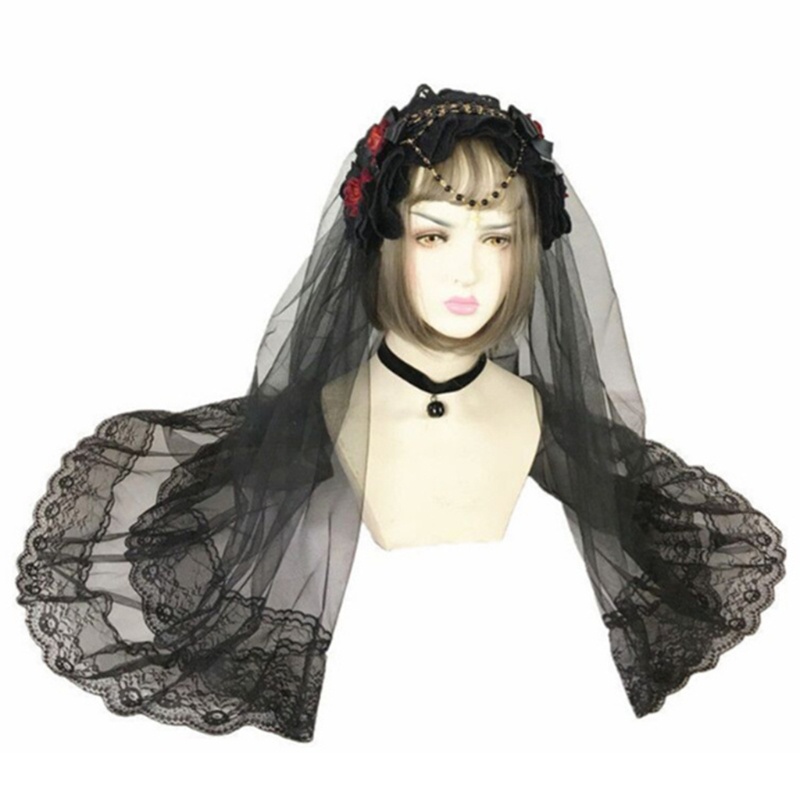 Băng Đô Cài Tóc Phối Lưới Ren Đính Hạt Phong Cách Halloween Thời Trang