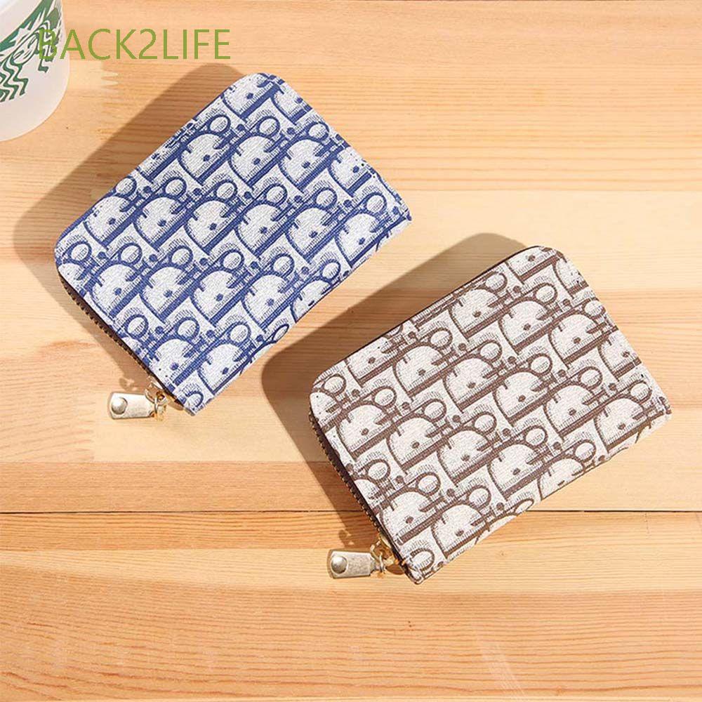 Ví da PU mini có khóa kéo họa tiết chữ D phong cách cổ điển thời trang dành cho nữ