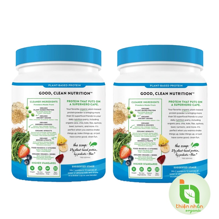 Bột đạm thực vật hữu cơ Orgain Organic Protein Superfoods pha sữa 510g