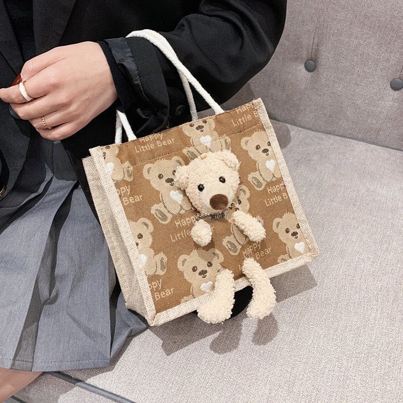 Túi cói hình gấu bông siêu tiện dụng dễ thương