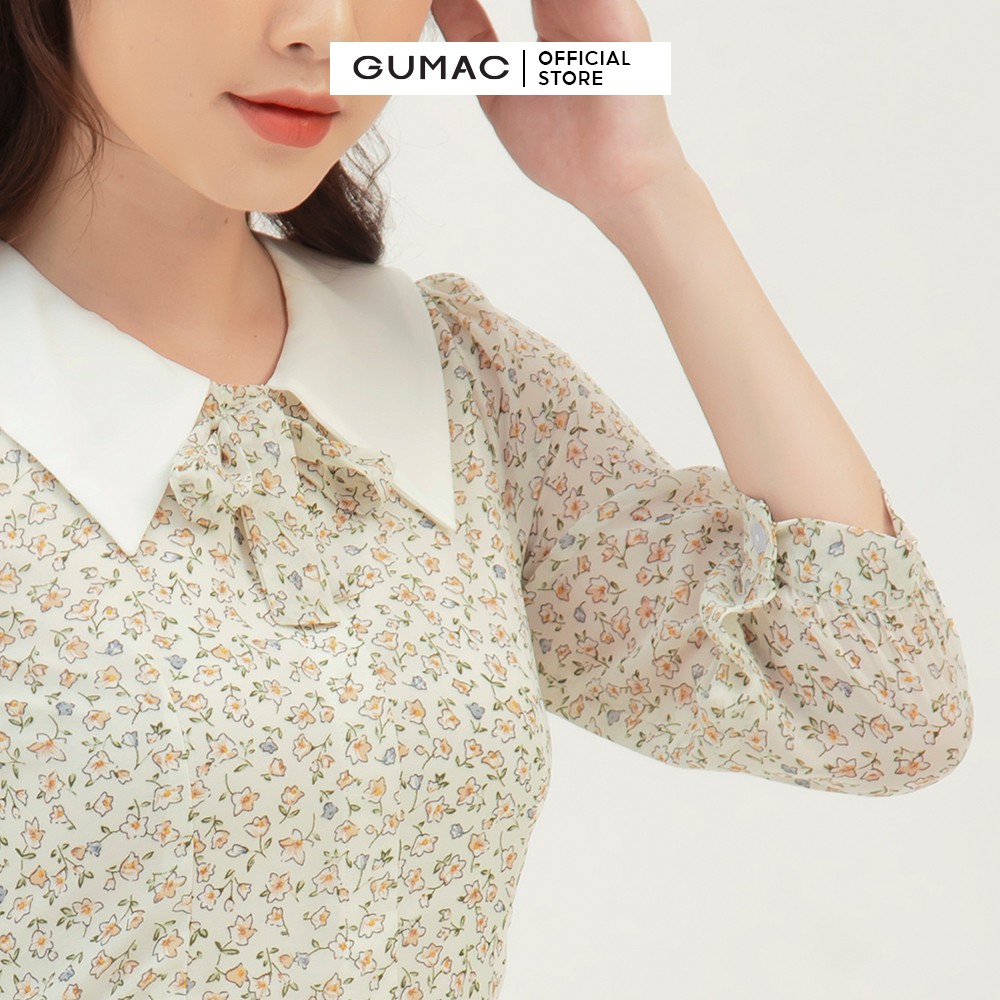 [Mã WABRGU155 giảm 15% tối đa 50k đơn 199k] Đầm xòe nữ họa tiết hoa phối cổ GUMAC màu trắng sang trọng DB3111 | BigBuy360 - bigbuy360.vn