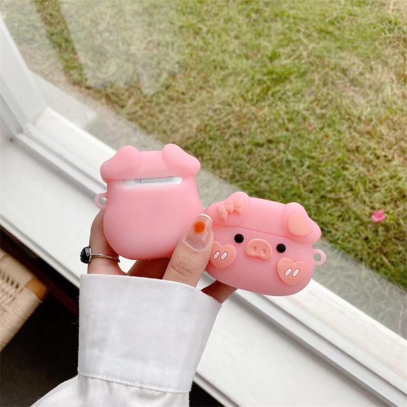 Vỏ Bảo Vệ Hộp Sạc Tai nghe không dây Airpods pro 3 2 1 1 / 2 / 3 / pro Bằng Silicon Hình Heo Hồng Dễ Thương