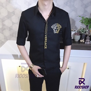 [XẢ KHO] Áo sơ mi nam nữ tay dài trắng đen chất lụa cao cấp họa tiết VERS cực đẹp RSM048