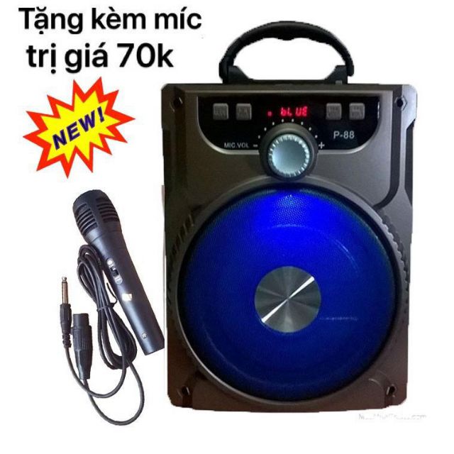 Loa nghe nhạc blutooth p88 tặng kèm mic hát karaoke có dây.