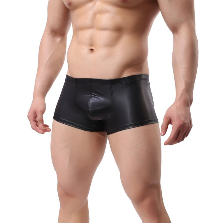 #cz Black Men Leather Underwear Tight Boxer Briefs Shorts Bulge Pouch Underpants