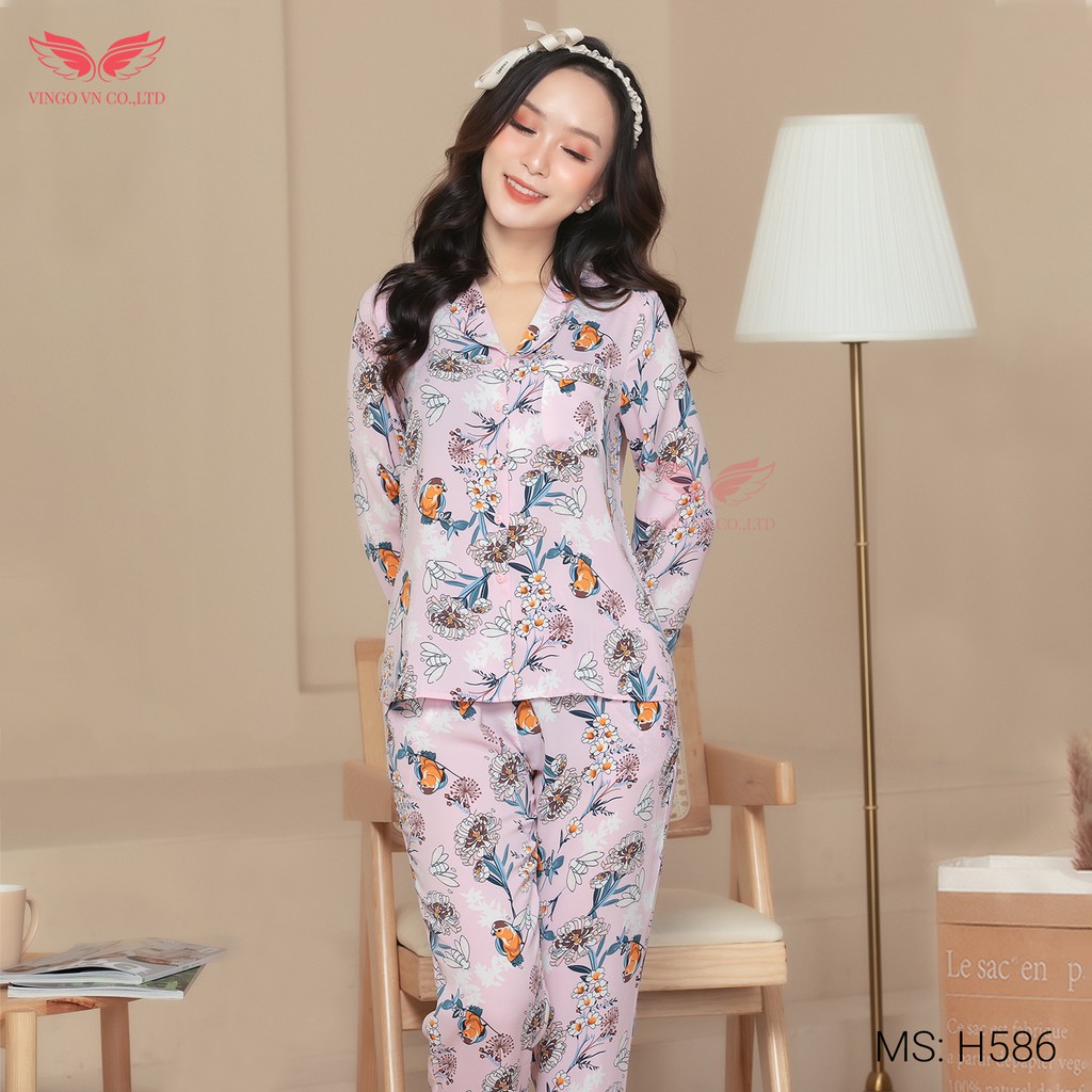 Bộ Đồ Pyjama Mặc Nhà Nữ VINGO Cát Hàn Không Nhăn Mùa Thu Đông Tay Dài Quần Dài Họa Tiết Nhiều Màu H586 VNGO - TDQD | BigBuy360 - bigbuy360.vn