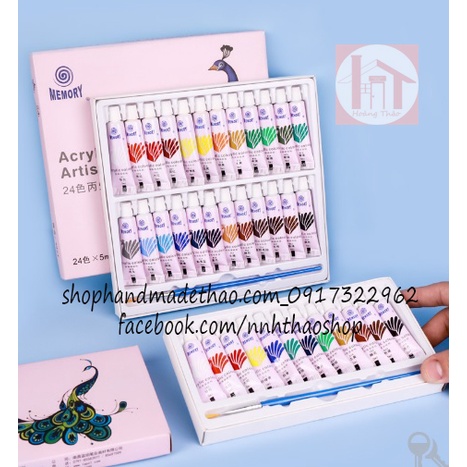 Màu acrylic hộp nhỏ 12 / 24 màu kèm cọ vẽ