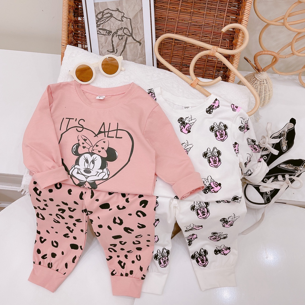 Bộ quần áo bé gái mickey quần báo cotton Quảng Châu  siêu Hot