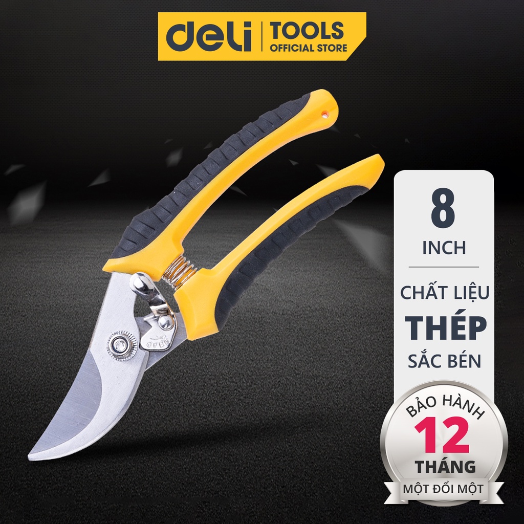 Kéo Cắt Tỉa Cành Cây Deli Chính Hãng 210mm - Lưỡi Thép Sắc Bén, Siêu Bền, Tay Cầm Đệm Cao Su An Toàn, Chắc Chắn - DL2789