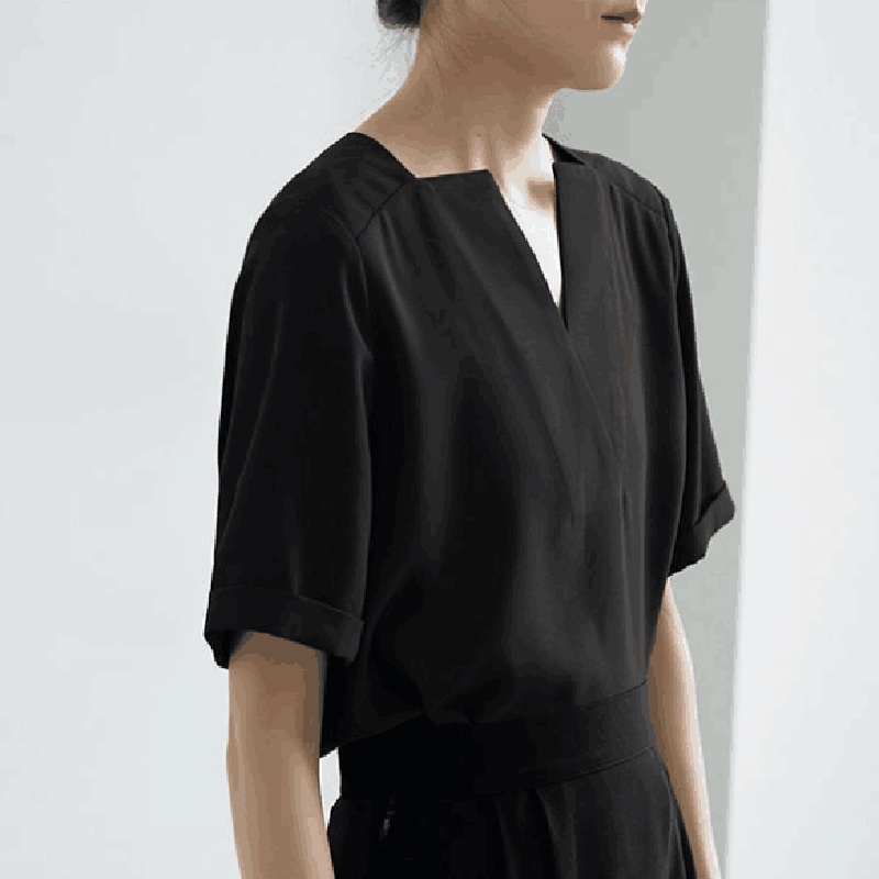 Áo IELGY tay ngắn cổ chữ V phong cách Pháp thời trang cho nữ