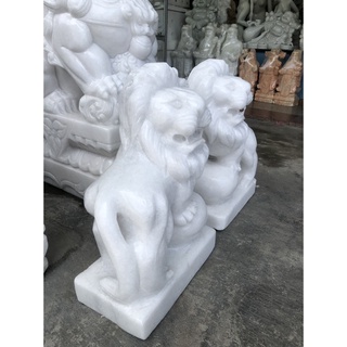 Cặp Sư Tử phong thủy đá trắng - Cao 40 cm
