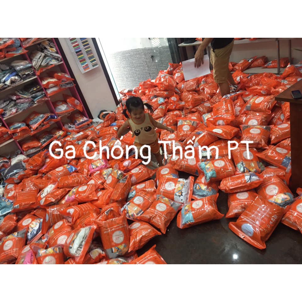 Bộ ga chống thấm cho bé chính hãng PT kèm vỏ gối, chất liệu thun lụa cao cấp chống thấm nước tuyệt đối