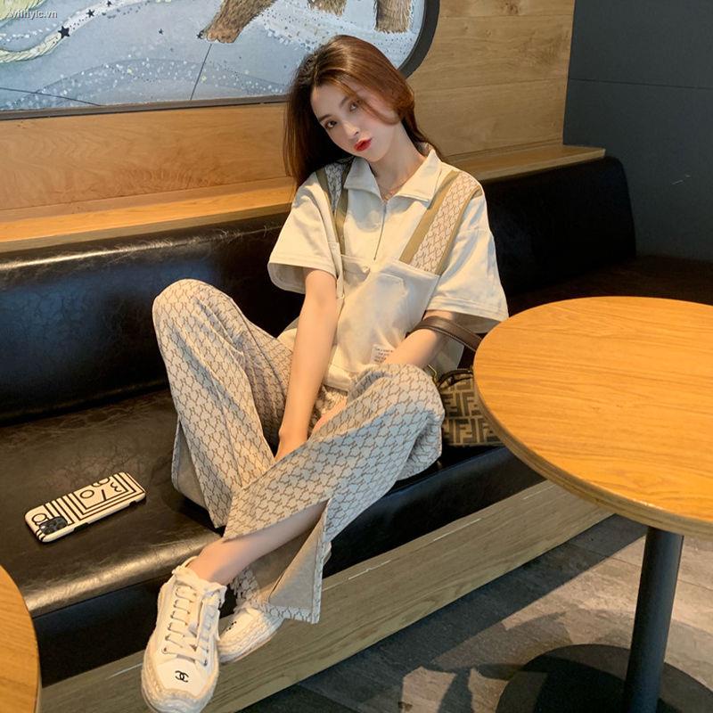 Honypove Women's New 2022 Summer Suit Female Summer internet Celebrity Wide Leg Pants Two Piece Set