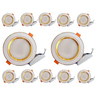 Combo 30 bộ đèn led âm trần viền vàng 7w 3 màu 3 chế độ.