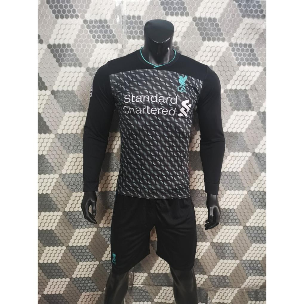 [GIÁ SỈ] Quần áo đá banh dài tay liverpool đen viền xanh 2019-chất lượng cao ༴