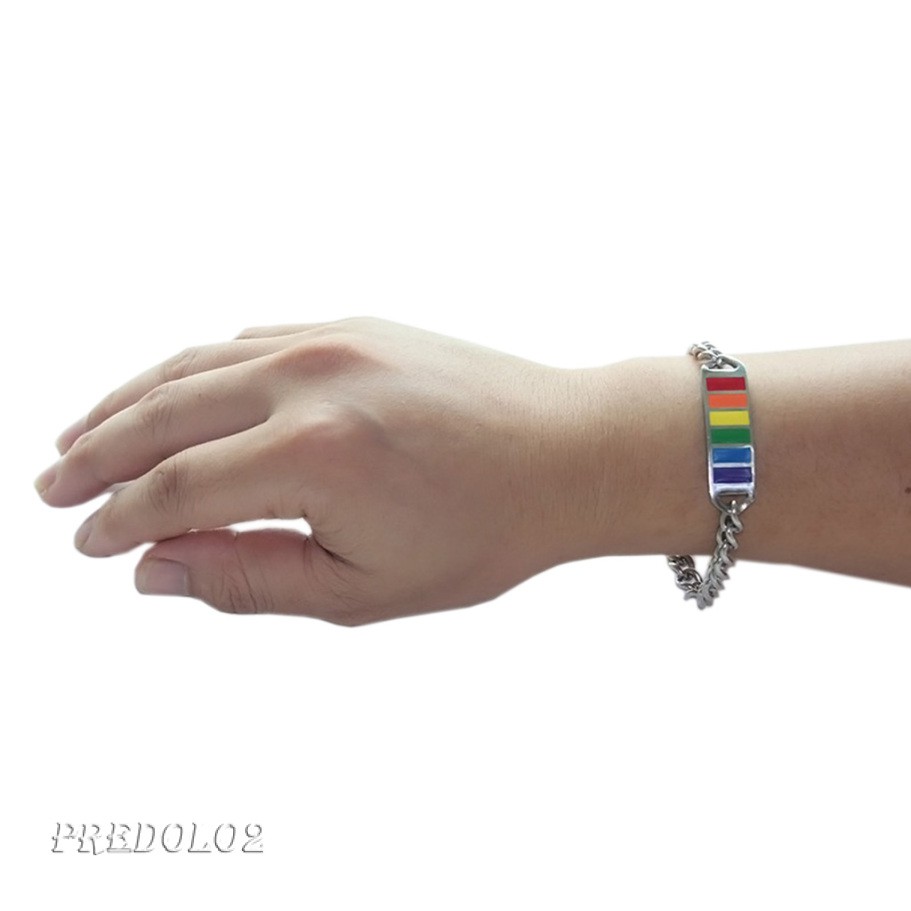 Stainless Steel Chain Braided Rainbow Powerful Clasp Wristband Gay Pride