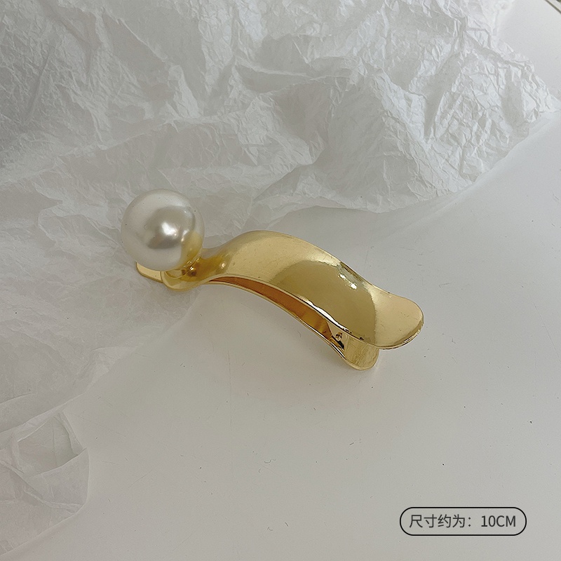 Kẹp Tóc Mỏ Vịt Bằng Kim Loại Cỡ Lớn Đính Ngọc Trai Cao Cấp Kiểu Pháp