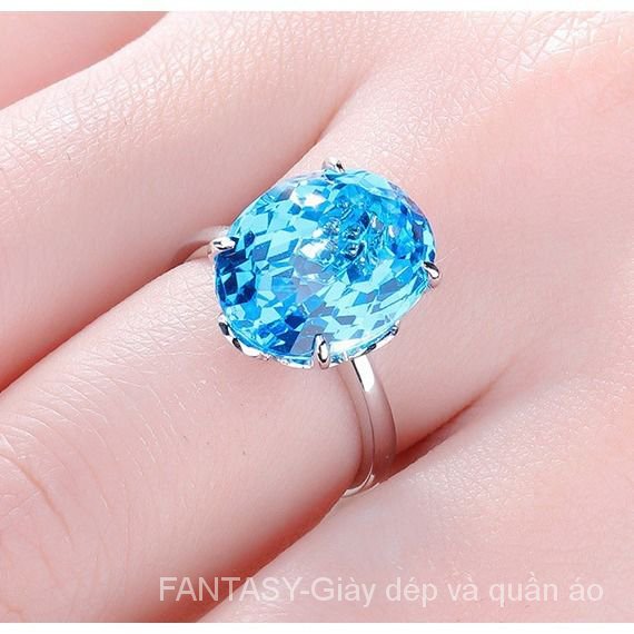 tuo pa Sapphire925Silver Ring Sapphire Diamond Ring Fashion Crystal Women's Ring NuUg