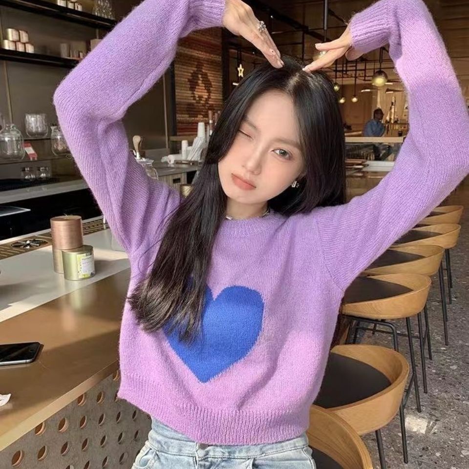 Áo Sweater Cổ Tròn Họa Tiết Trái Tim Xinh Xắn Cho Nữ  tao bao