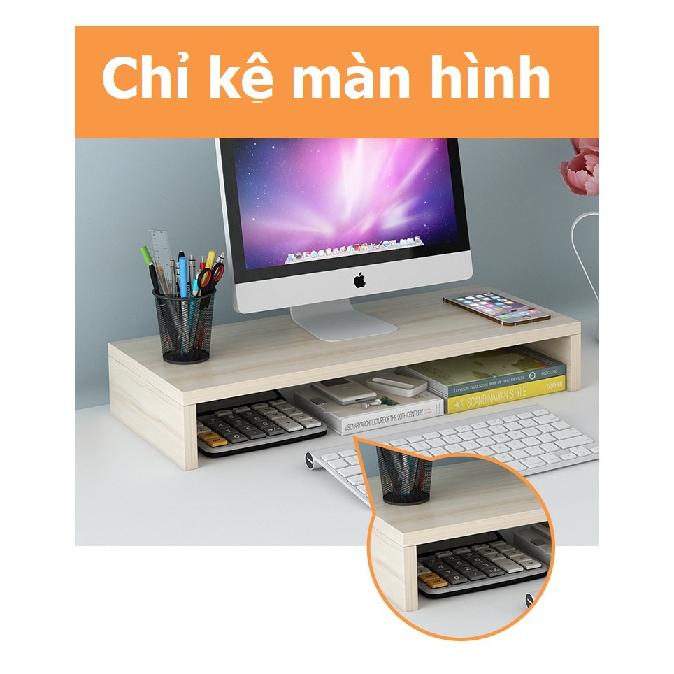 (2 trong 1) Kệ màn hình để bàn kèm kệ sách mini đa năng bằng gỗ mdf phong cách HQ