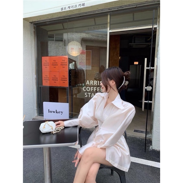 Đầm soemi nhúng eo tay phồng