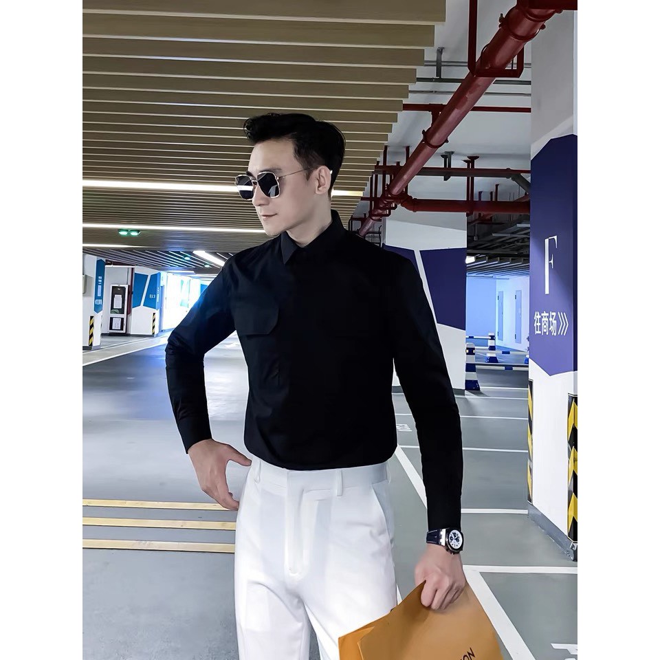 Áo sơ mi nam đũi 1HAND phối túi ngực chất liệu vải lạnh cao cấp - mã SMDD2T