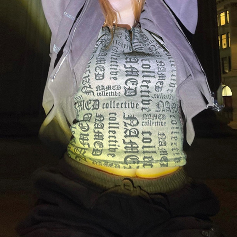 Áo Crop Top Không Tay Cổ Chữ V In Chữ Phong Cách Harajuku Thập Niên 90 Cho Nữ