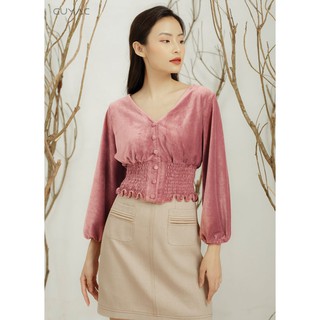 Áo croptop nữ nhung tăm GUMAC A12930_HONG