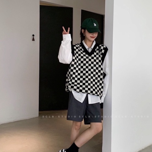 Gile Len Hàn Quốc, Áo Len Nữ Họa Tiết Kẻ Caro Cá Tính Phong Cách Ulzzang Form Rộng FreeSize | BigBuy360 - bigbuy360.vn