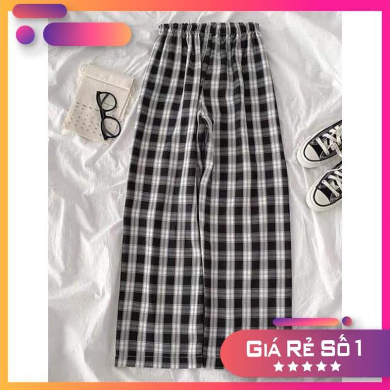[Rẻ Vô Địch] Quần Kẻ Sọc Caro dáng suông ống rộng Phong Cách Hàn Quốc