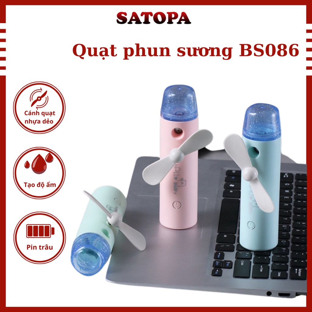 Quạt phun sương cầm tay mini nhỏ gọn STP BS-086 Quạt tích điện nhỏ gon tiện lợi pin trâu 2 cánh quạt 3 cấp độ giớ