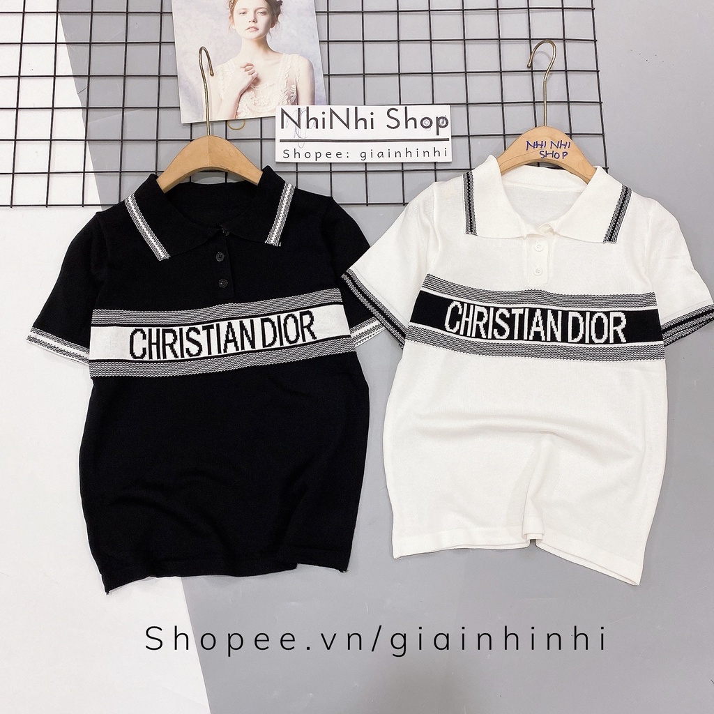 Áo len cổ bẻ in chữ dáng vừa ngắn tay, Áo kiểu cổ viền vải len co giãn AL7800 - NhiNhi Shop