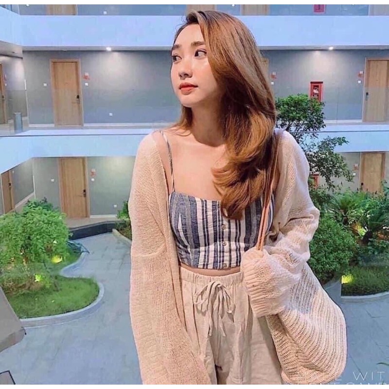 Áo Cardigan len mỏng dài tay dáng rộng khoác ngoài siêu xinh freesize dưới 70kg