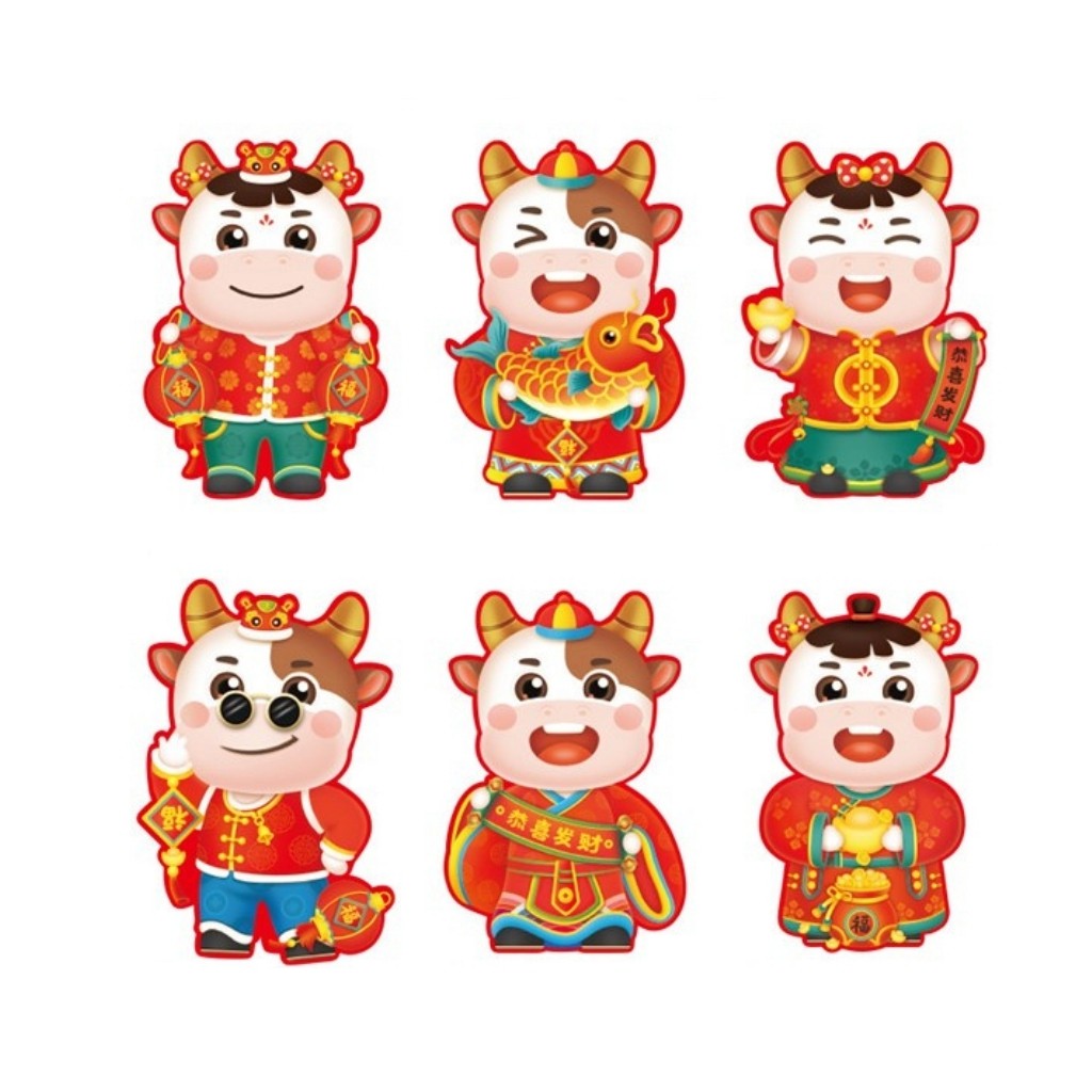 Bao Lì Xì 2021 Tân Sửu Chibi Giấy Cứng 6 Cái