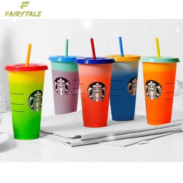 Ly nhựa 24OZ Starbucks có thể đổi màu và tái sử dụng kèm nắp đậy và ống hút | BigBuy360 - bigbuy360.vn