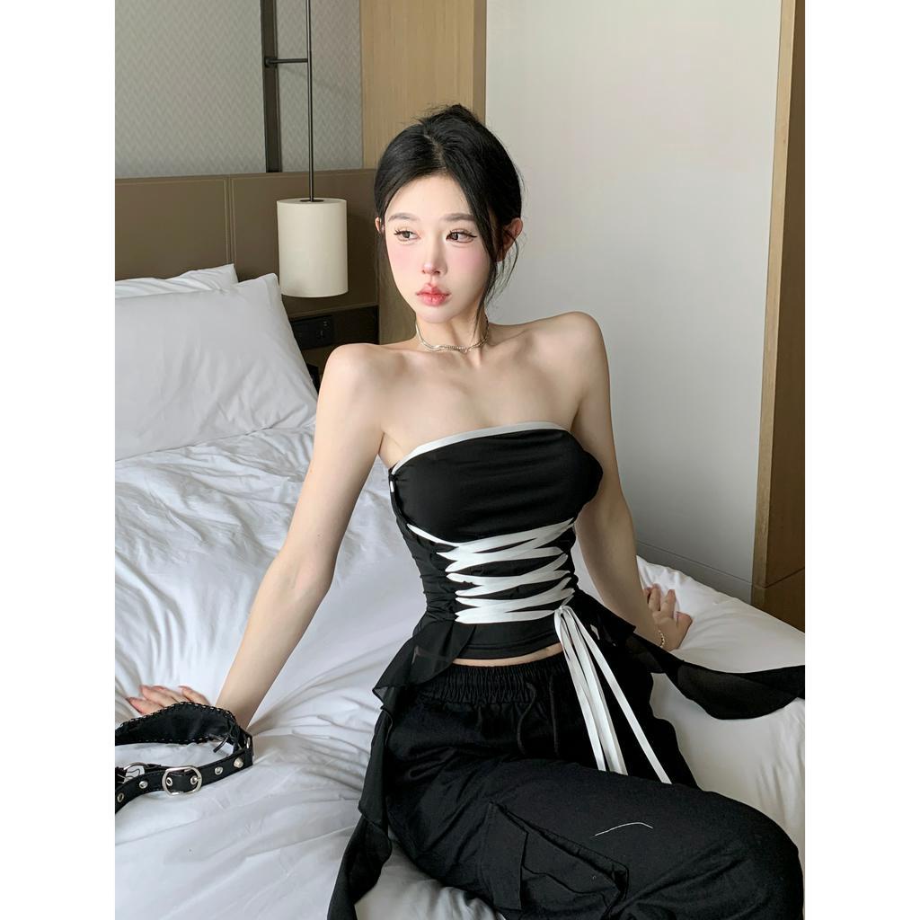 QADCOL  Áo Croptop Áo Tank Top Hở Lưng Cột Dây Phong Cách Mỹ Thời Trang Mùa Hè Quyến Rũ Cho Nữ